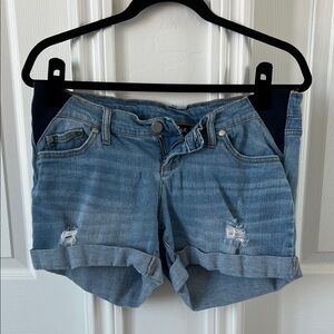 Indigo Blue Distressed Jean Maternity Shorts